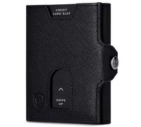 VON HEESEN Slim Wallet mit XXL Münzfach & RFID-Schutz - Leder Geldbeutel - Mini Geldbörse für Herren und Damen - Kartenetui Echtleder Karten Portemonnaie klein - Kreditkartenetui Schwarz Saffiano