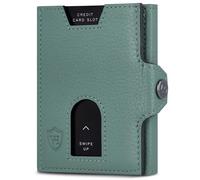 VON HEESEN Slim Wallet mit XXL Münzfach & RFID-Schutz - Leder Geldbeutel - Mini Geldbörse für Herren und Damen - Kartenetui Echtleder Karten Portemonnaie klein - Kreditkartenetui Türkis Silver Pine