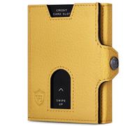 VON HEESEN Slim Wallet mit XXL Münzfach & RFID-Schutz - Leder Geldbeutel - Mini Geldbörse für Herren und Damen - Kartenetui Echtleder Karten Portemonnaie klein - Kreditkartenetui Gelb
