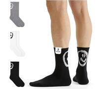 von Jungfeld 2er Set Schwarze Tennissocken Damen & Herren in Gr. 35-38 - Lange Socken (Crew Socks) aus Bio-Baumwolle - Strümpfe mit Smiley Statement
