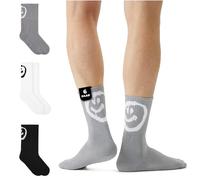 von Jungfeld 6er Set Graue Tennissocken Damen & Herren in Gr. 43-46 - Lange Socken (Crew Socks) aus Bio-Baumwolle - Strümpfe mit Smiley Statement