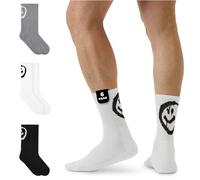 von Jungfeld 6er Set Weiße Tennissocken Damen & Herren in Gr. 35-38 - Lange Socken (Crew Socks) aus Bio-Baumwolle - Strümpfe mit Smiley Statement