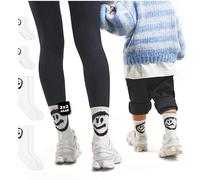 von Jungfeld Tennissocken für Kinder & Erwachsene im Family-Set - 2x 2er Set Sportsocken Kinder (Crew Socks) aus Bio-Baumwolle - Kindersocken mit Smiley-Motiv in Gr. 35-38 & 31-34