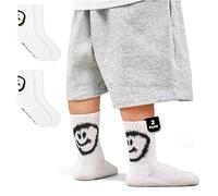 von Jungfeld Tennissocken für Kinder Gr. 27-30 für Jungen & Mädchen - 2er Set Sportsocken Kinder (Crew Socks) aus Bio-Baumwolle - Kindersocken mit Smiley-Motiv