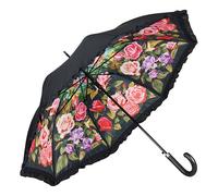 VON LILIENFELD Regenschirm mit Rüsche | Rosen Garten | Doppelte Bespannung - Außen Schwarz - Innen Bedruckt | Auf-Automatik | Windfest | Sehr Stabil | Motiv | Blumen | Damen | Herren