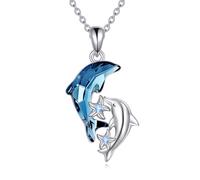VONALA Halskette Delfin aus Sterlingsilber 925 mit blauem Kristall und Seestern-Motiv Geschenk zum Thema Ozean für Frauen und Mütter