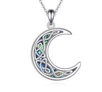 VONALA Keltischer Knoten Mond Halskette 925 Sterling Silber Mond Anhänger Kette Irland Schmuck Geschenke für Damen Mädchen (Keltischer Knoten Mond Abalone)