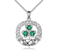 VONALA Kleeblatt Halskette 925 Sterling Silber Keltischer Knoten Claddagh Grün Anhänger Keltische Irische Kette Glücksbringer St Patrick Day Schmuck Geschenk für Frauen Damen