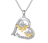 VONALA Lotus Mutter Halskette Silber 925 Herz Mom Anhänger Halskette Mama Schmuck Mutter Geschenke zum Geburtstag