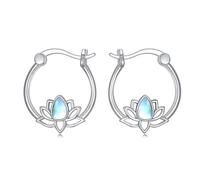 VONALA Mondstein Lotus Ohrringe Silber 925 Creolen Lotus Blume Hoop Creolen Boho Style Schmuck Geschenke für Frauen Mädchen