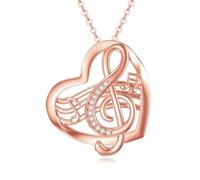 VONALA Musiknoten-Halskette, Sterlingsilber, Notenschlüssel-Anhänger, Musiknoten-Herz-Halskette, Musikschmuck, Geschenk für Musikliebhaber, Frauen, Teenager, Mädchen (Rose Gold)