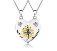 VONALA Mutter-Tochter-Halsketten Sterling Silber Sonnenblume Mutter und Tochter Halskette Herz Matching Halskette Matching Schmuck für Frauen Mom