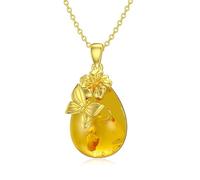 VONALA Schmetterling Blumenkette aus 925er Sterlingsilber, Bernstein Anhänger Schmuck für Mutter, sicheres Silberband hypoallergen in Box, Geschenk für Geburtstag, Jubiläum, Party