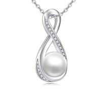 VONALA Sterling Silber Single Perle Halskette für Damen Mädchen 8mm Süßwasser Zuchtperle Perlen Infinity Kette Hochzeit Brautjungfer Jahrestag Geschenk
