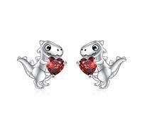 VONALA Tiere Ohrringe 925 Sterling Silber Hypoallergen Dinosaurier Ohrstecker mit Rot Kubischem Zirkoniumdioxid Schmuck Geburtstag Geschenke für Damen Frauen Mädchen Kinder (Rot Dinosaurier)