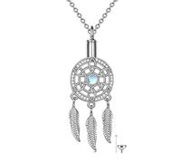 VONALA Traumfänger Halskette 925 Sterling Silber Traumfänger Mondstein Feder Anhänger Halskette Boho Schmuck Geschenk für Frauen, Sterling Silber