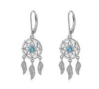 VONALA Traumfänger Ohrringe für Damen Mädchen Sterling Silber Türkis/Mondstein/Kristall Feder Tropfen Ohrhänger Boho Schmuck Geschenk für Damen Teenager Mädchen