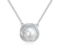 VONALA Weiße Perle Halskette für Frauen 925 Sterling Silber Infinity Knot Süßwasser Perle Anhänger Schmuck Geschenke für Frauen