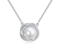 VONALA Weiße Perle Halskette für Frauen 925 Sterling Silber Infinity Knot Süßwasser Perle Anhänger Schmuck Geschenke für Frauen