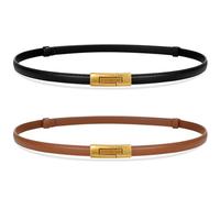 VONMELLI 2 Pack Damen Schmaler Taillengürtel Verstellbare Dünne Gürtel für Kleid Schmal Gürtel für Damen Schwarz+Braun Passt Taillenumfang bis zu 95cm