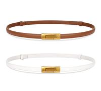 VONMELLI 2 Pack Damen Schmaler Taillengürtel Verstellbare Dünne Gürtel für Kleid Schmal Gürtel für Damen Braun+Weiß Passt Taillenumfang bis zu 95cm
