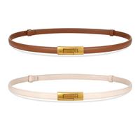VONMELLI 2 Pack Damen Schmaler Taillengürtel Verstellbare Dünne Gürtel für Kleid Schmal Gürtel für Damen Braun+Beige Passt Taillenumfang bis zu 95cm