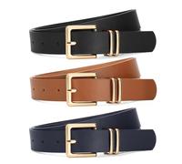 VONMELLI 3er-Pack Ledergürtel Damen für Jeans Hosen Kleider Modischer Taillengürtel Damen mit Goldener Quadratischer Schnalle M