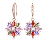 VONSSY Bunte Schneeflocke Ohrringe Ohrstecker Tropfen Ohrhänger Roségold Zirkonia Kristall Multi Edelstein Granat Amethyst Morganit Peridot Strass Schmuck Geschenk für Frauen Frau Freundin