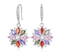 VONSSY Bunte Schneeflocke Ohrringe Ohrstecker Tropfen Ohrhänger Roségold Zirkonia Kristall Multi Edelstein Granat Amethyst Morganit Peridot Strass Schmuck Geschenk für Frauen Frau Freundin