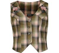 Voodoo Vixen Plaid Flower Embroidered Western Vest Weste grün rosa in XXL