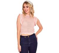 Voodoo Vixen Top Ruffle Round Neck Stricktop Crop Oberteil Retro Vintage 50s 50er, Größe:M