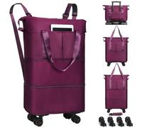 VOOWO Faltbare Reisetasche mit Rollen, erweiterbar, 16 x 9 x 28 Zoll, Deep Purple, 66 Liter, Baumwolle