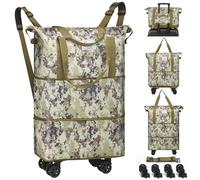VOOWO Reisetasche mit Rollen, faltbar, erweiterbar, Reisetasche mit Rädern für Reisen, Rollgepäck, Handgepäck mit Rollen, großer Rollrucksack, Wochenendtaschen für Männer und Frauen, Camouflage,