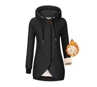 Voqeen Kapuzenpullover Damen Lange Zipper Hoodie Damen Sweatjacke Herbst Winter Jacke Pullovermit Fleecefutter (Schwarz,XL)