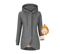 Voqeen Kapuzenpullover Damen Lange Zipper Hoodie Damen Sweatjacke Herbst Winter Jacke Pullovermit Fleecefutter (Dunkelgrau, L)