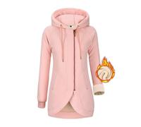 Voqeen Kapuzenpullover Damen Lange Zipper Hoodie Damen Sweatjacke Herbst Winter Jacke Pullovermit Fleecefutter (Rosa,XL)