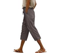 Voqeen Leinenhose Damen Kordelzug Elastische Taille 3/4 Caprihose Damen Sommer Leichte Dreiviertel Hose Mit Taschen Lässige Palazzo Hose Hohle Stoffhose für Frauen