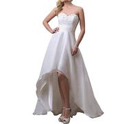 Vorne Kurz Hinten Elegant Strand Brautmode A-Linie Hochzeit Kleider, WZEFEIO, Weiß, 36