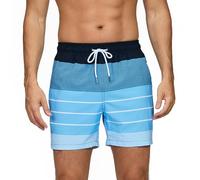 Vorvowry Badehose Herren Badehosen Schnelltrocknend Schwimmhose Atmungsaktiv Badeshorts mit Meshfutter und Versteckte Reißverschlusstasche Bademode Männer Boardshorts Blaue Weiße Streifen L