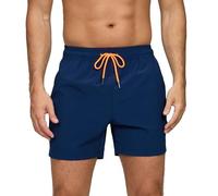 Vorvowry Badehose Herren Badehosen Schnelltrocknend Schwimmhose Atmungsaktiv Badeshorts mit Meshfutter und Versteckte Reißverschlusstasche Bademode Männer Boardshorts Marineblau L