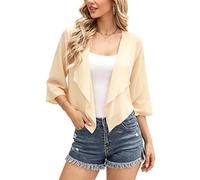 Vossmi Bolero Damen aus Chiffon Elegante Boleros Casual Kurze Ärmel Strickjacke Leicht Dünne Stola zum Abendkleid Freizeit Transparenter Shrug Cardigan Top