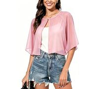 Vossmi Chiffon Elegant Boleros für Damen Sommer Casual Leicht Luftig Bolerojacke Transparente Strandjacke mit kurzen Ärmeln Cardigan Top Freizeit Stola Schulterjacke Rosa
