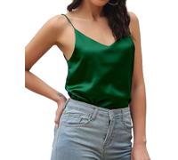 Vossmi Damen Raso Shirt Ärmelloses Satin Tank Top Mode Blusen V-Ausschnitt Cami Tops Verstellbare Spaghetti Bluse Top T-Shirt