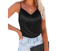 Vossmi Damen Raso Shirt Ärmelloses Satin Tank Top Mode Blusen V-Ausschnitt Cami Tops Verstellbare Spaghetti Bluse Top T-Shirt