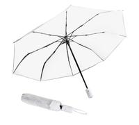 VOSSOT Regenschirm Transparent Automatik - Kompakter Weißer Taschenschirm für Hochzeit & Alltag - Durchsichtiger Winddichter Faltbarer Schirm für Damen Herren Reisen Fotografie