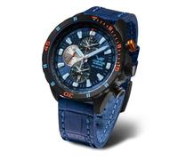 Vostok Europe Almaz Space Station Herren Uhr Multifunktion mit Lederarmband, schwarz/blau, Armband