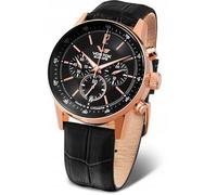 Vostok Europe Herren-Armbanduhr Limousine GAZ-14 Chronograph mit Lederband roségold PVD plattiert Datum 560B689, Schwarz und Rotgold