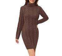 VOTEPRETTY Strickkleid Damen Winter Herbst Kleider Rollkragen Winterkleid Langarm Herbstkleider Pulloverkleid Kaffee,XXL