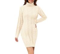 VOTEPRETTY Strickkleid Damen Winter Herbst Kleider Rollkragen Winterkleid Langarm Herbstkleider Pulloverkleid Aprikose,XL