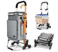 VOUNOT® Aluminium Einkaufstrolley Treppensteiger, 3 in 1 Trolly Einkaufswagen Klappbar, Hackenporsche mit Kühlfach und Haken, 6 Rädern & großer Kapazität, Wasserdicht, Grau
